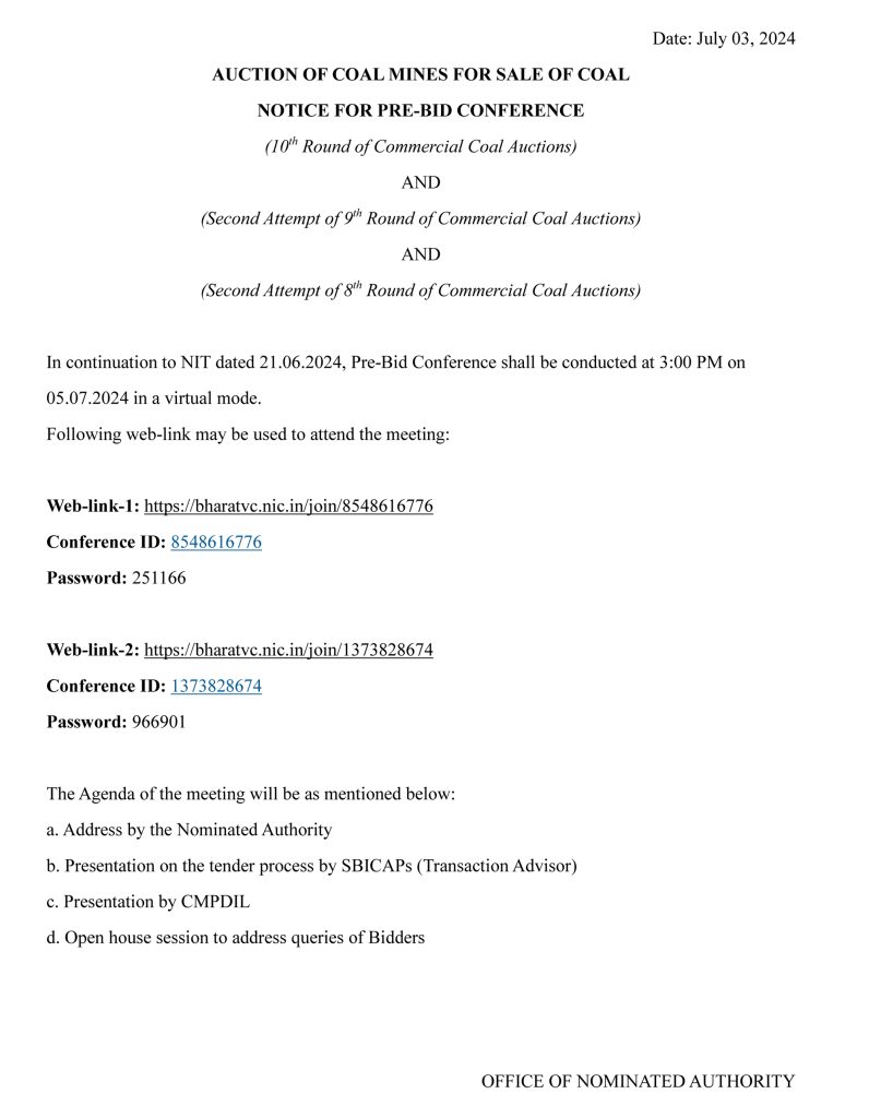 AUCTION OF COAL MINES FOR SALE OF COAL - 03 JULY 2024